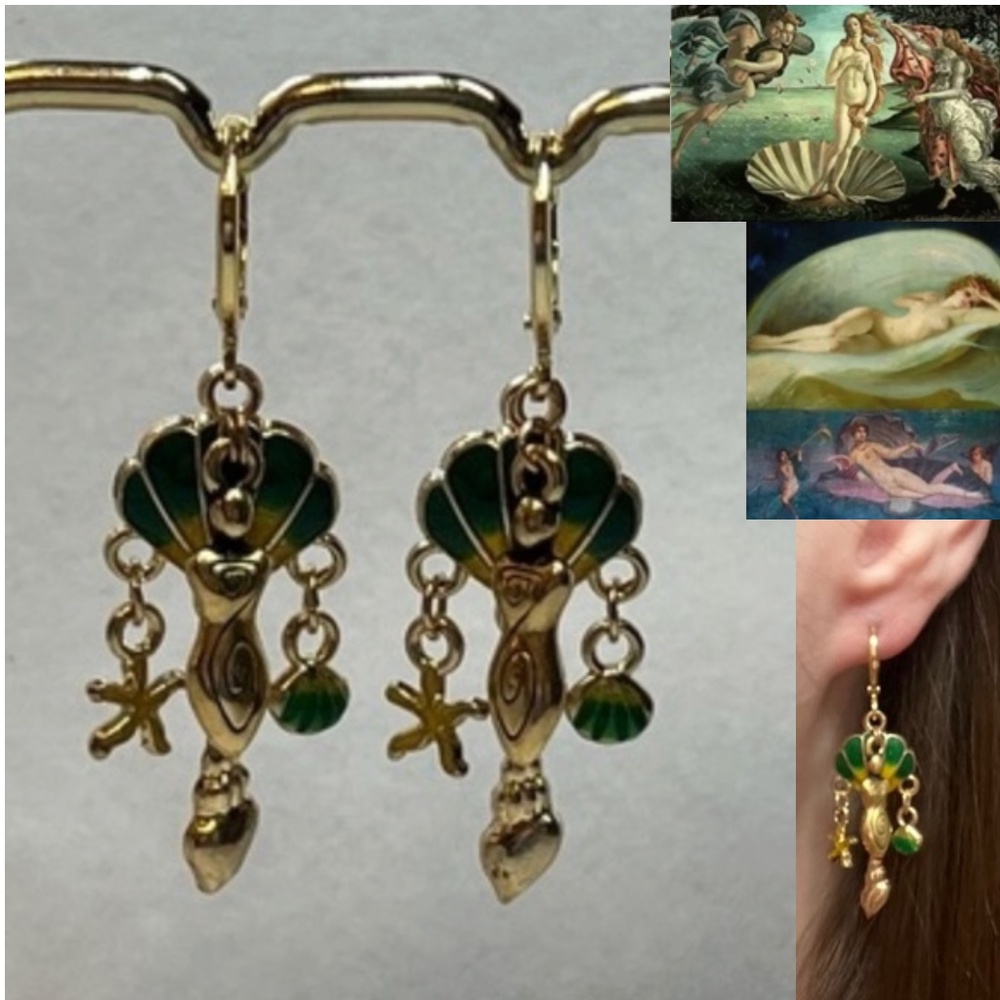 “Birth of Venus" Aphrodite Greek Mythology Goddess Handmade Earrings Seashells